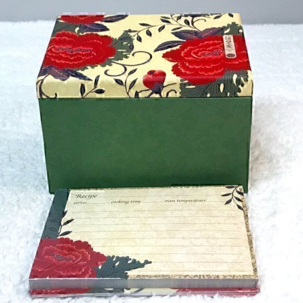 Mudlark "Asian Poppies" Recipe Card Box with Divider Tabs + Recipe Cards